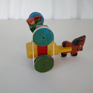 Folkart Primitive Horse Cart Acrobat Rubber Band Toy